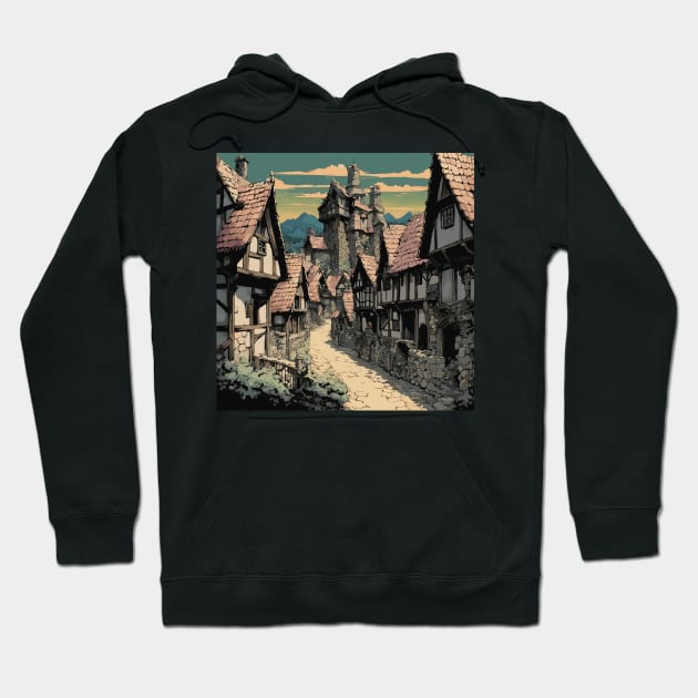 Medieval Village Hoodie by Ray Crimson